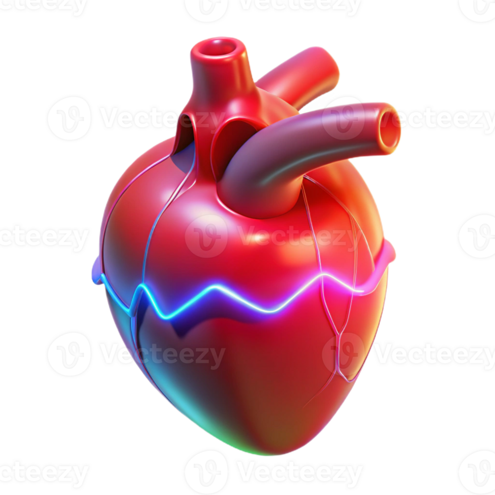 impressive contemporary A holographic projection of a human heart beating rhythmically, illuminated by a pulsating red light, in a medical visualization style authentic png