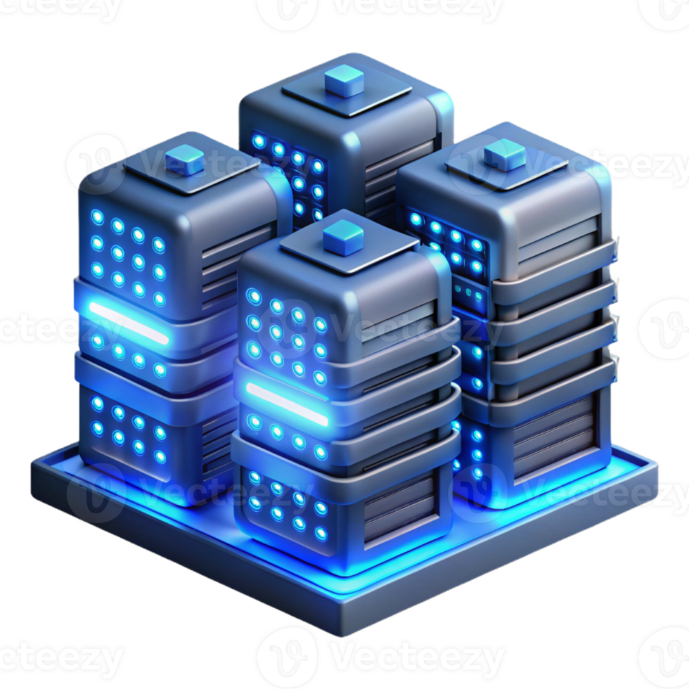 beautiful traditional A server room with rows of blinking servers, illuminated by cool, blue LED lights, in a data center, technical style high resolution png