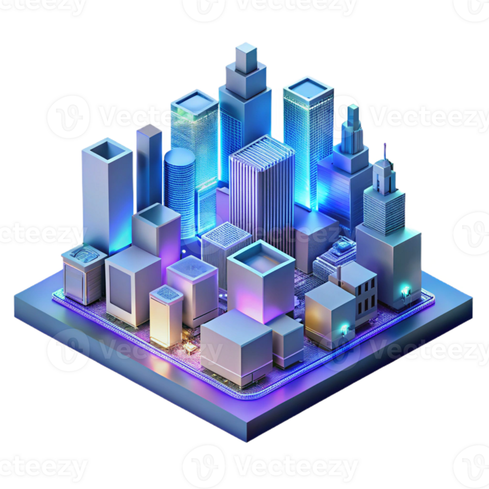 magnificent traditional A futuristic cityscape composed entirely of interconnected circuit boards and glowing data streams, viewed from a low angle, vibrant neon colors, isometric style detailed png