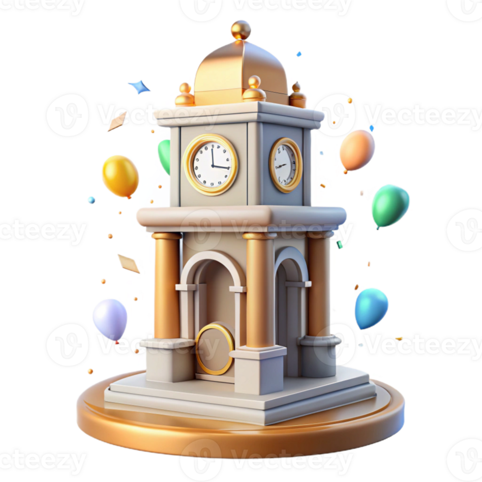 extraordinary traditional Water City Clock Tower Cutout with Roman Numerals high quality png