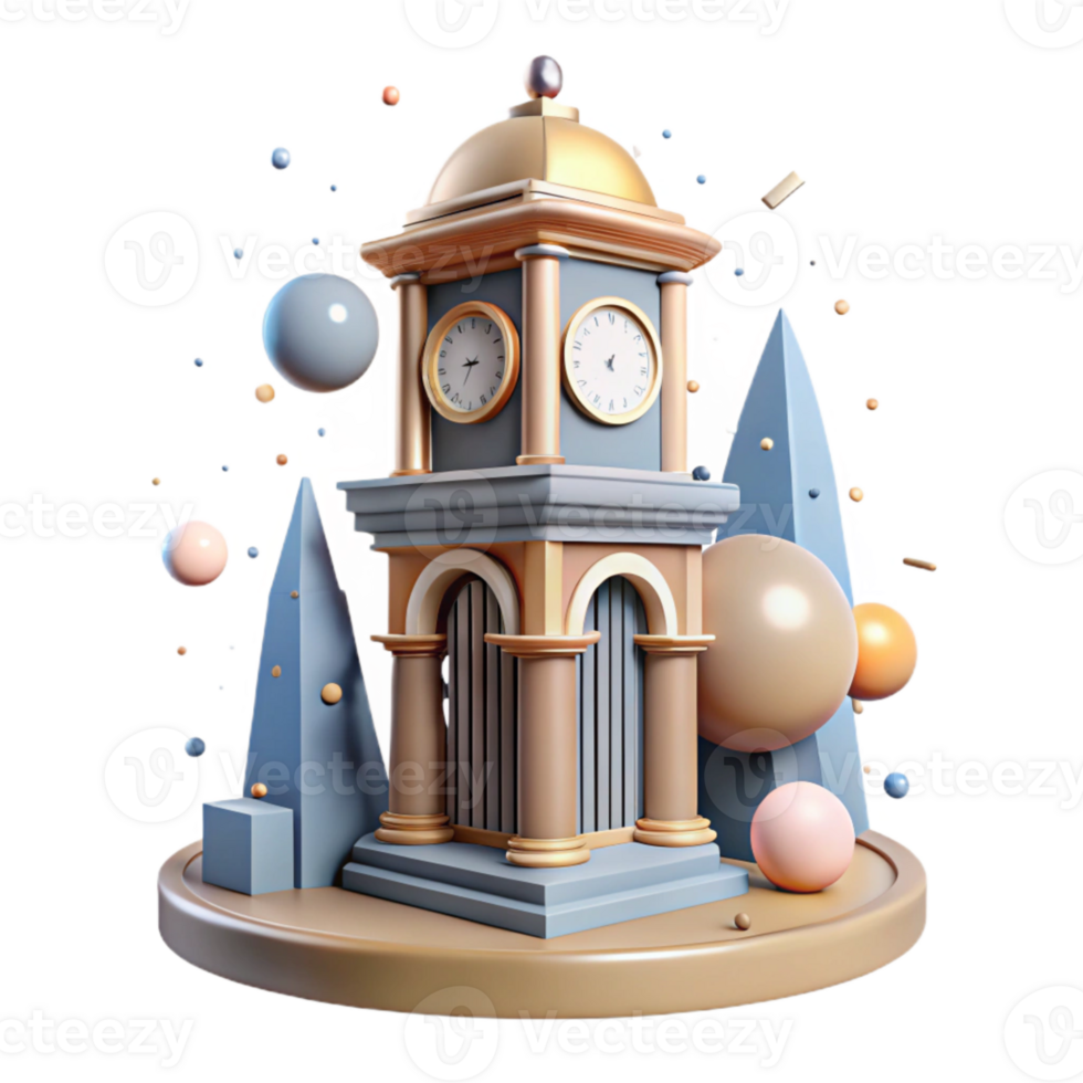 elegant vintage Water City Clock Tower Cutout with Roman Numerals genuine png