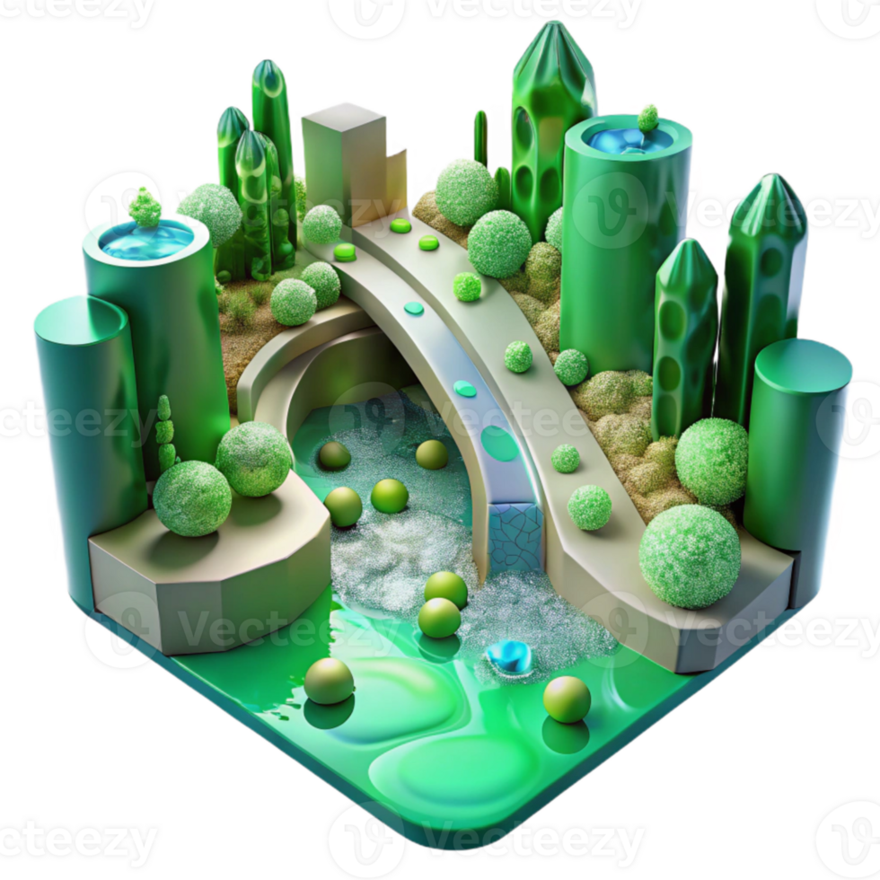 dramatic creative Water City Canal with Green Algae Transparent Background png