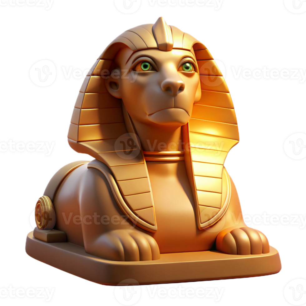 wonderful classic A wise Sphinx, its enigmatic gaze fixed on the horizon, bathed in the warm, golden light of dawn, in a stylized, Art Deco style detailed png