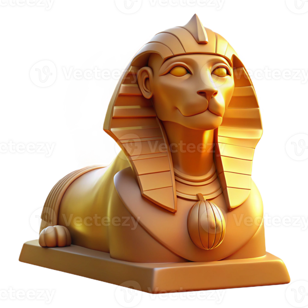 beautiful vintage A wise Sphinx, its enigmatic gaze fixed on the horizon, bathed in the warm, golden light of dawn, in a stylized, Art Deco style premium png