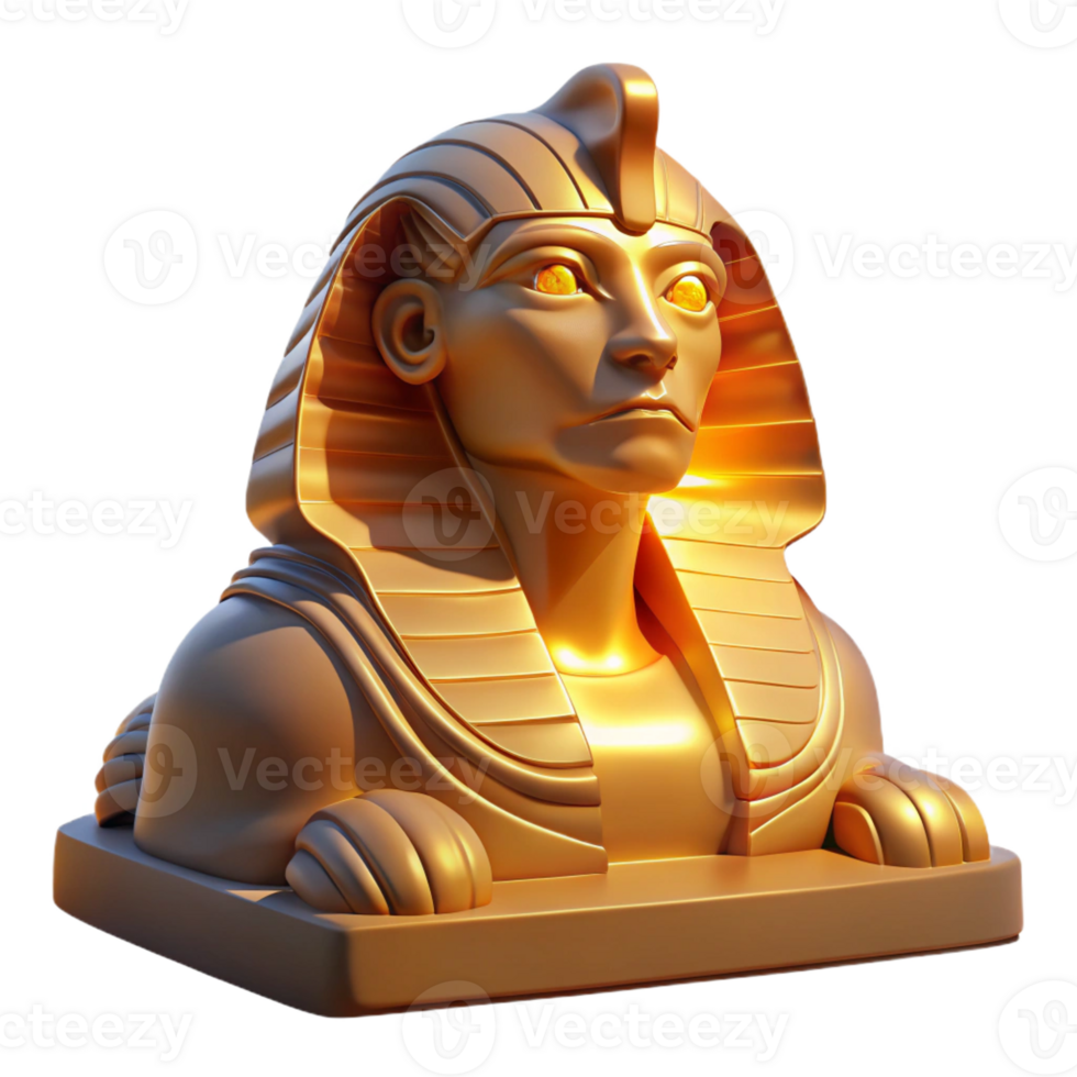 extraordinary contemporary A wise Sphinx, its enigmatic gaze fixed on the horizon, bathed in the warm, golden light of dawn, in a stylized, Art Deco style detailed png