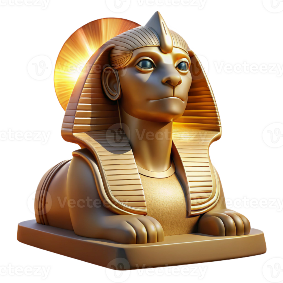wonderful classic A wise Sphinx, its enigmatic gaze fixed on the horizon, bathed in the warm, golden light of dawn, in a stylized, Art Deco style premium png