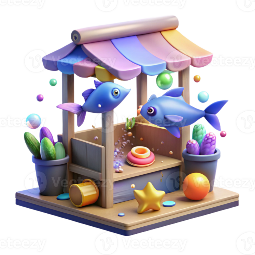 elegant modern Water City Fish Market Stall Cutout with Colorful Fish high resolution png