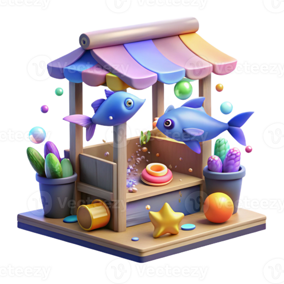 stunning classic Water City Fish Market Stall Cutout with Colorful Fish high resolution png