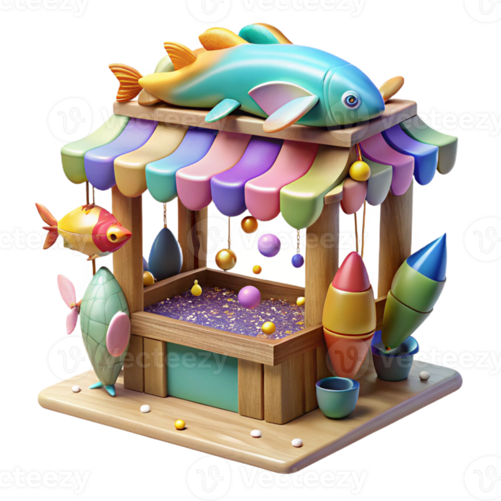 stunning minimalist Water City Fish Market Stall Cutout with Colorful Fish authentic png