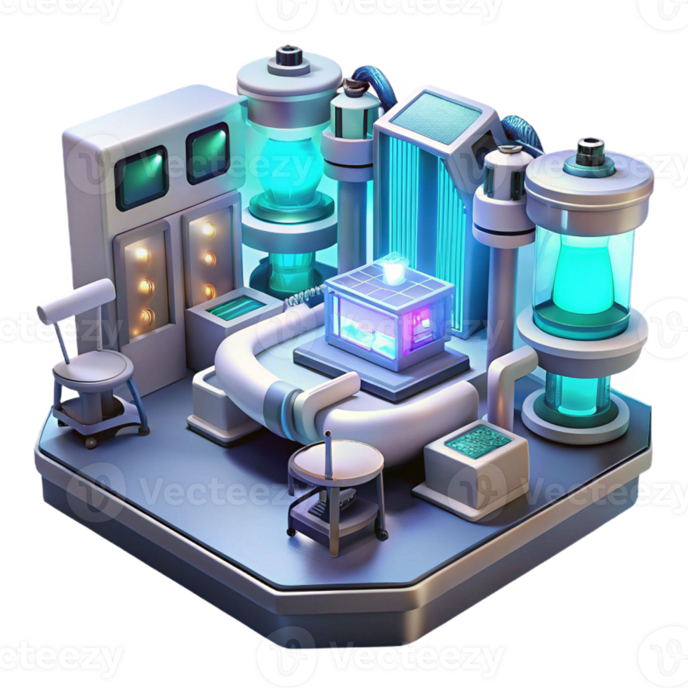 beautiful creative A futuristic laboratory filled with glowing screens and complex machinery, sterile white lighting, realistic style original png