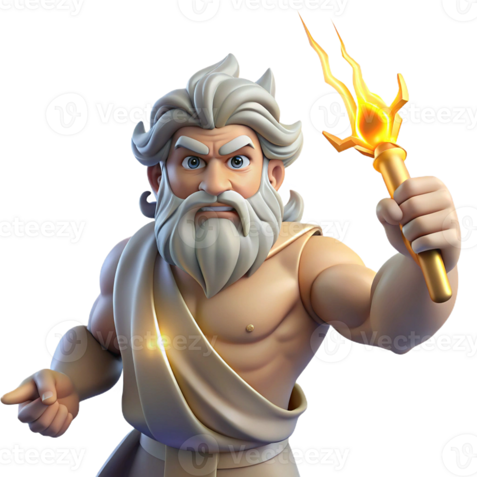 extraordinary rustic A powerful Zeus wielding a lightning bolt, his eyes blazing with divine power, illuminated by the blinding flash of the lightning, in a heroic, classical style original png
