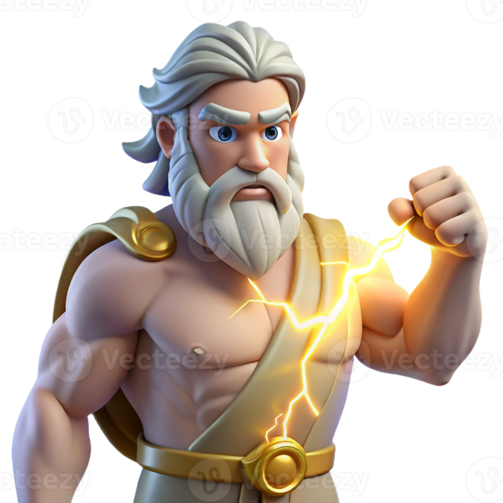 impressive creative A powerful Zeus wielding a lightning bolt, his eyes blazing with divine power, illuminated by the blinding flash of the lightning, in a heroic, classical style exclusive png