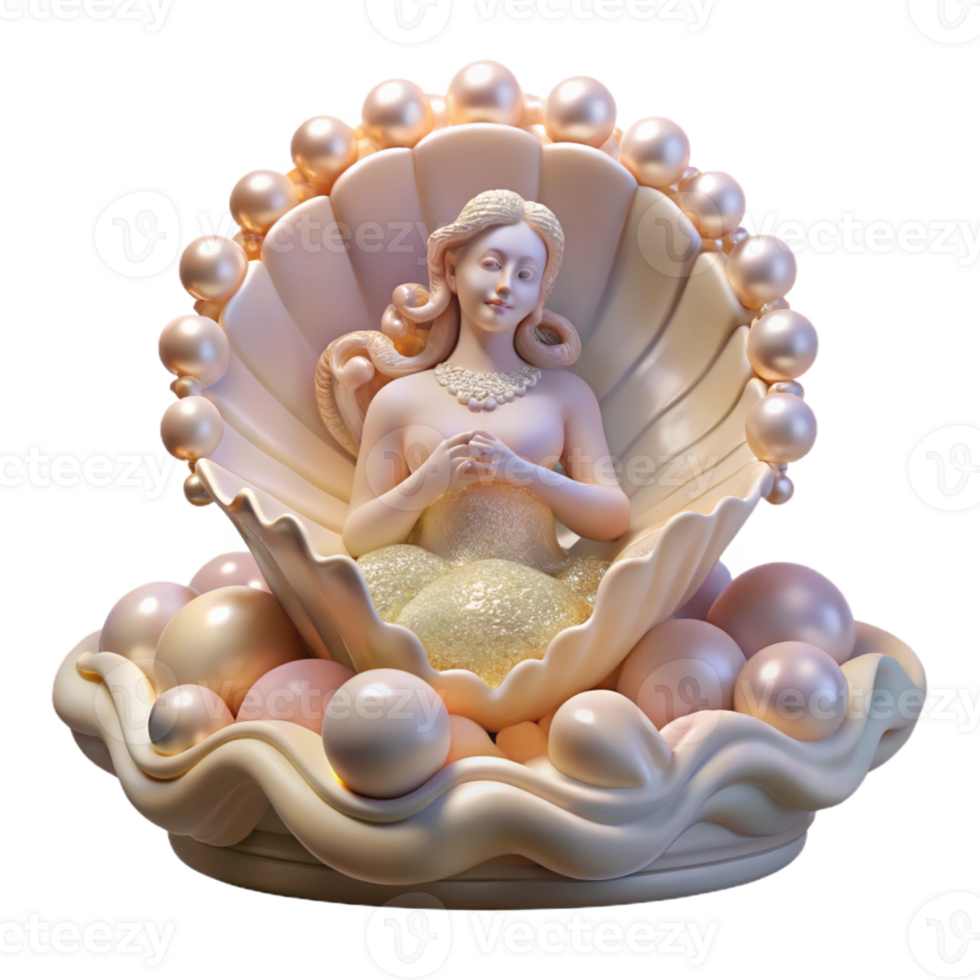 magnificent traditional A serene Aphrodite emerging from the sea foam, adorned with pearls and seashells, lit by the soft glow of sunrise, in a romantic, Rococo style premium png