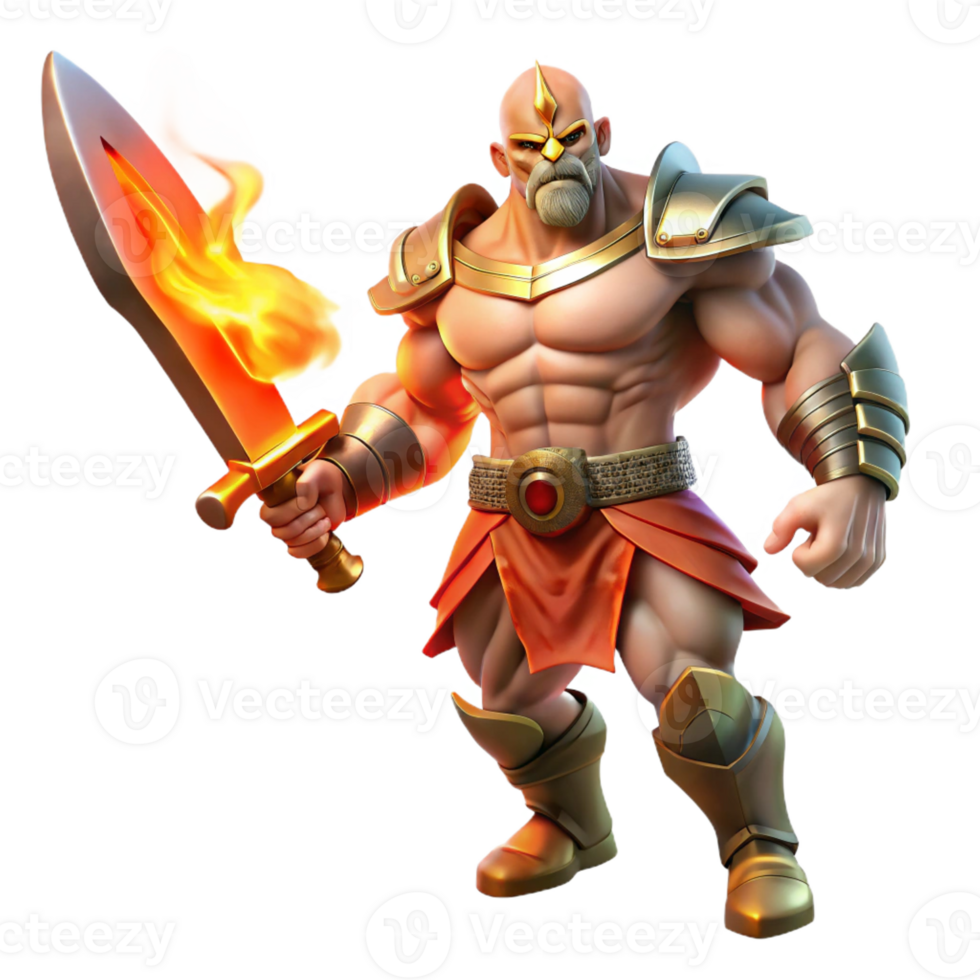 extraordinary modern A fierce Ares, god of war, brandishing a bloody sword, illuminated by the fires of battle, in a brutalist, graphic novel style original png