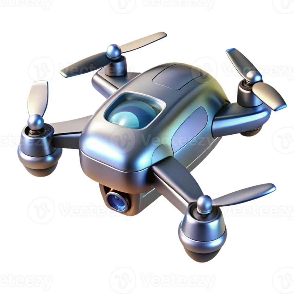 wonderful contemporary A futuristic drone hovering in mid-air, sleek design, metallic finish, studio lighting, product design style original png