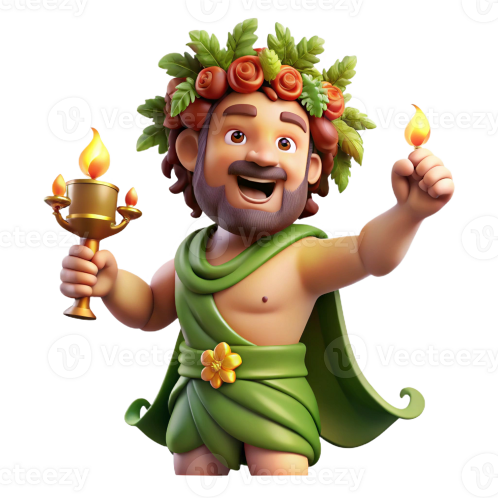 dramatic artistic A jovial Dionysus, god of wine and revelry, crowned with ivy, surrounded by dancing nymphs, lit by the flickering light of torches, in a vibrant, Baroque painting style genuine png
