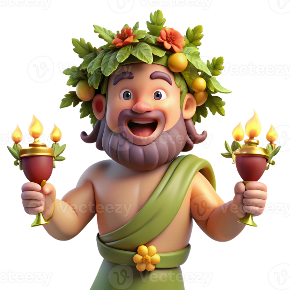 A jovial Dionysus, god of wine and revelry, crowned with ivy, surrounded by dancing nymphs, lit by the flickering light of torches, in a vibrant, Baroque painting style png