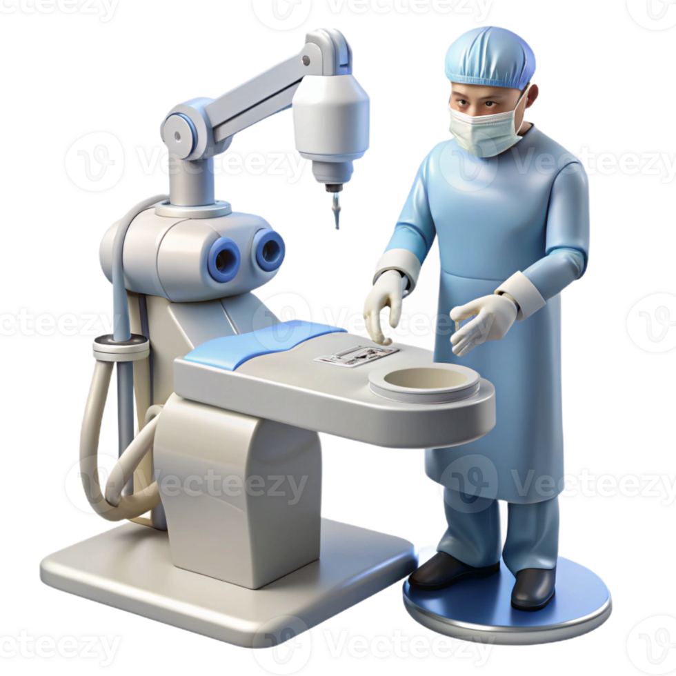 extraordinary minimalist A robotic surgeon performing a delicate procedure, sterile white lighting, hyperrealistic style original png