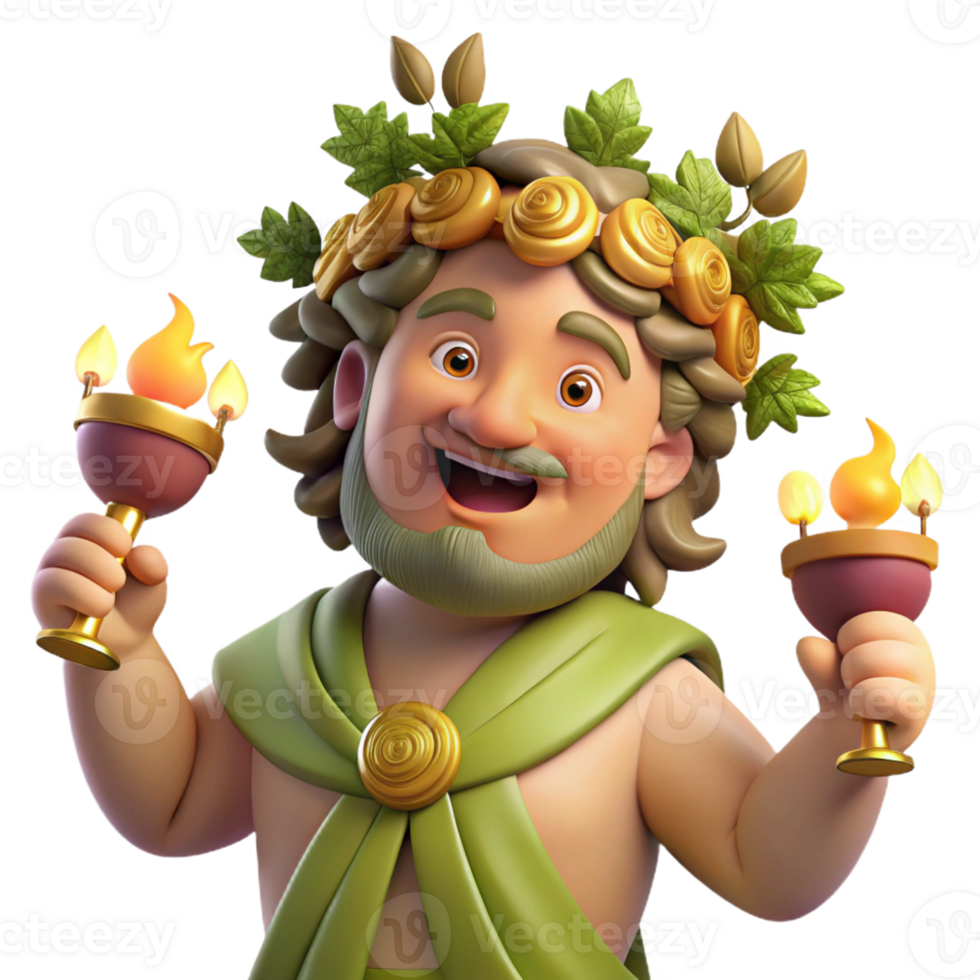 extraordinary classic A jovial Dionysus, god of wine and revelry, crowned with ivy, surrounded by dancing nymphs, lit by the flickering light of torches, in a vibrant, Baroque painting style 4K png