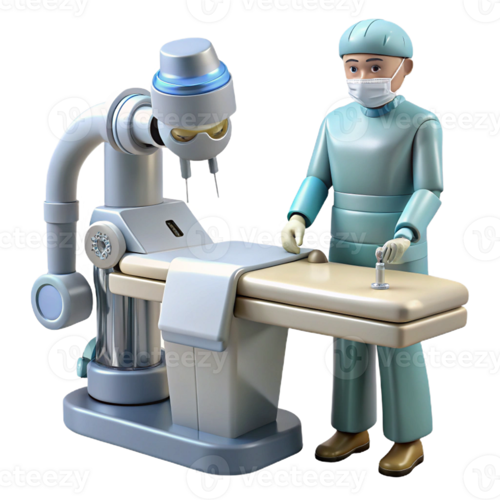 dramatic abstract A robotic surgeon performing a delicate procedure, sterile white lighting, hyperrealistic style detailed png