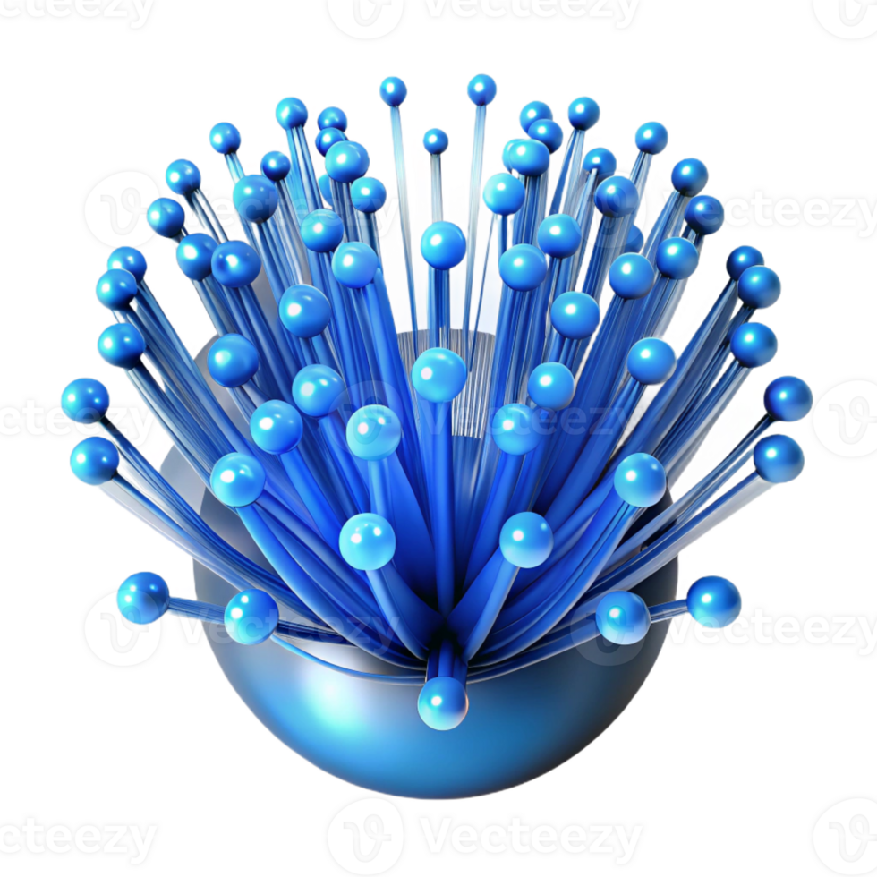 dramatic modern A complex network of fiber optic cables transmitting data, illuminated by pulsating, blue light, abstract art style authentic png