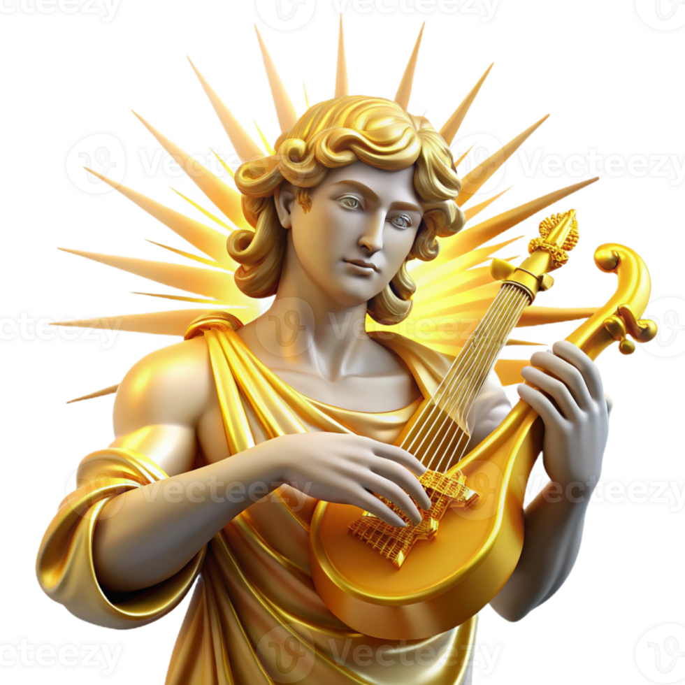 beautiful traditional A radiant Apollo, god of the sun, playing a golden lyre, surrounded by beams of sunlight, in a luminous, Art Nouveau style 4K png
