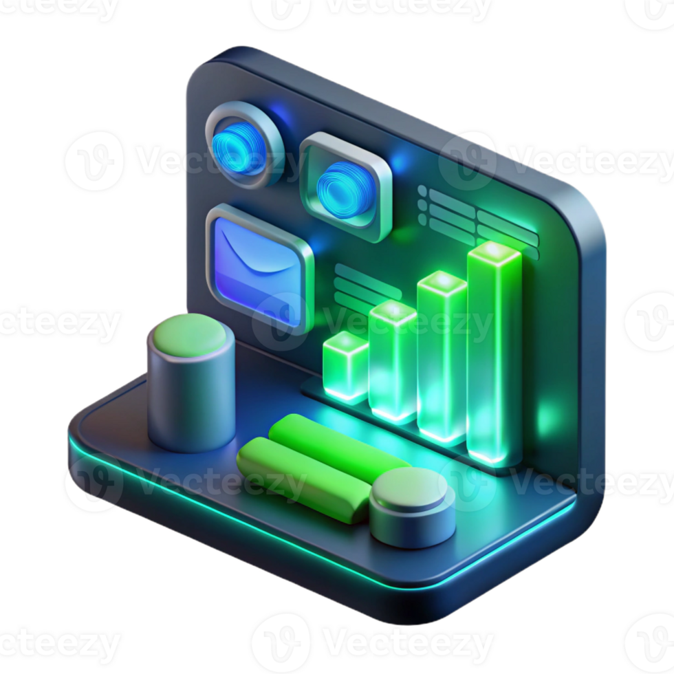 magnificent creative A close-up of a futuristic computer interface displaying complex data visualizations, illuminated by green and blue light, user interface design style authentic png