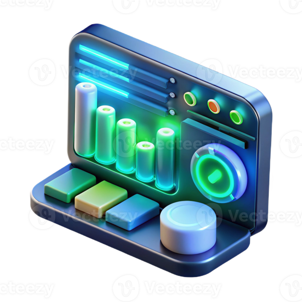 dramatic modern A close-up of a futuristic computer interface displaying complex data visualizations, illuminated by green and blue light, user interface design style 4K png