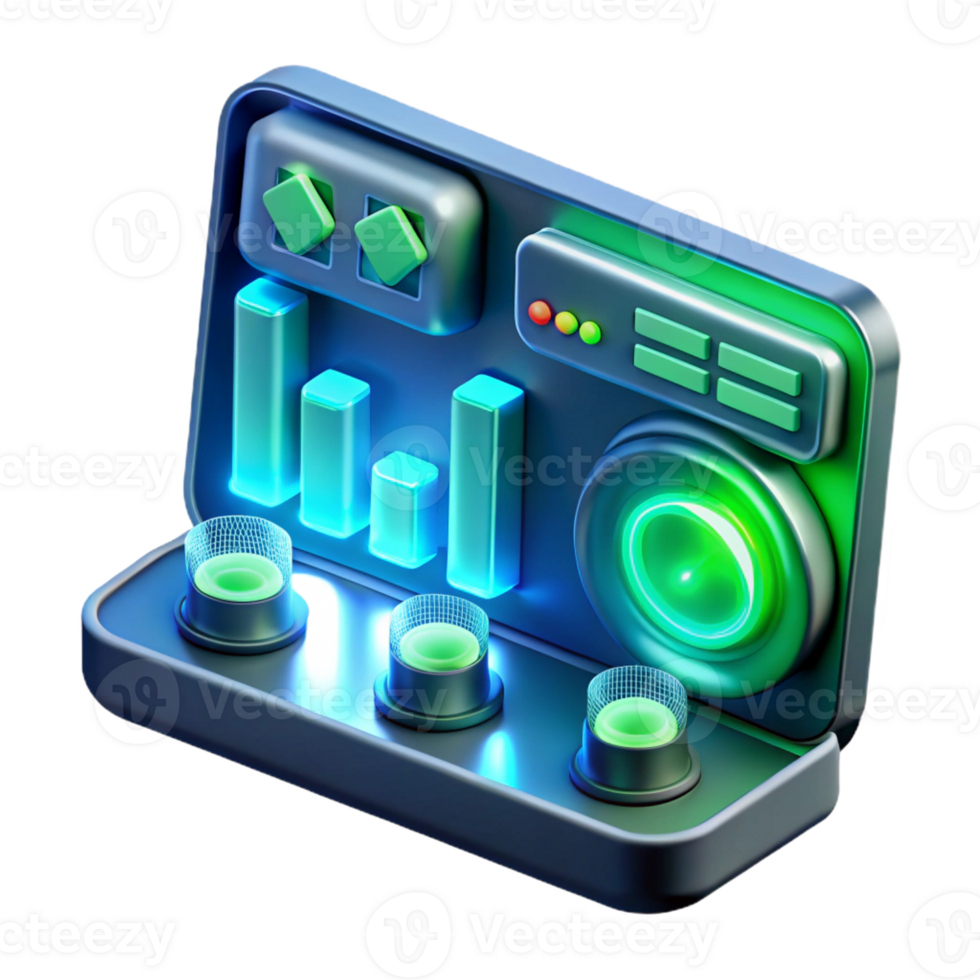 beautiful minimalist A close-up of a futuristic computer interface displaying complex data visualizations, illuminated by green and blue light, user interface design style high resolution png