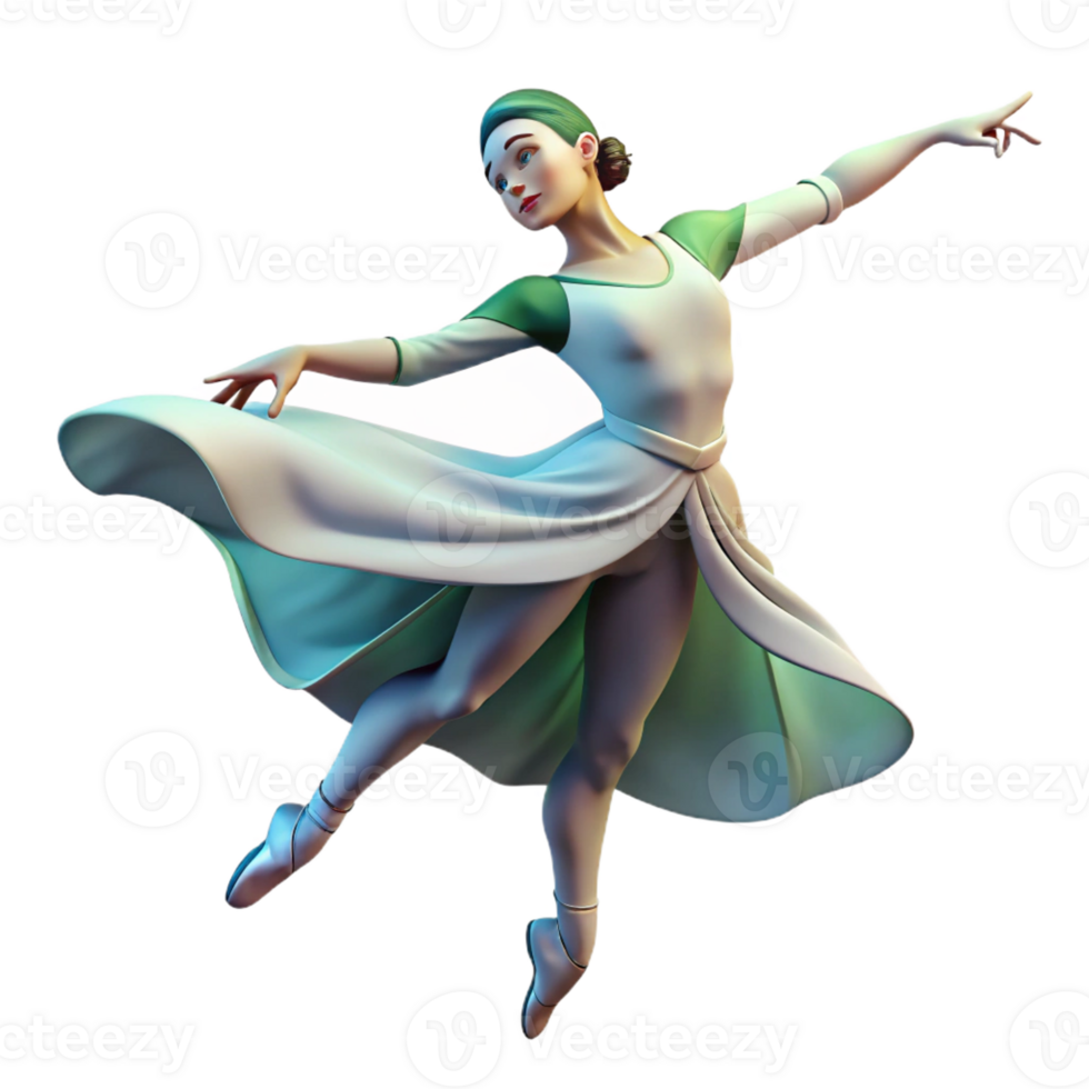extraordinary contemporary Portrait of a dancer in a flowing costume, striking a graceful pose, illuminated by theatrical lighting, in a dance photography style detailed png