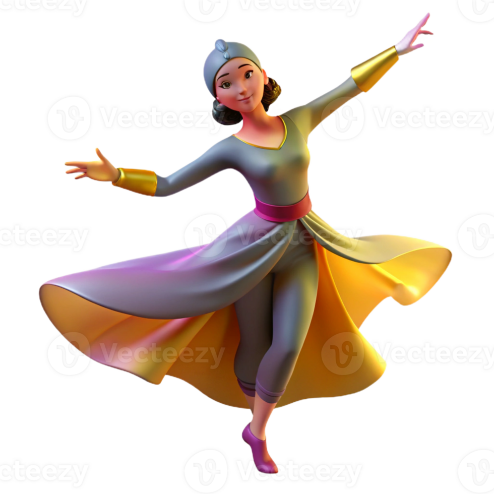 impressive vintage Portrait of a dancer in a flowing costume, striking a graceful pose, illuminated by theatrical lighting, in a dance photography style high quality png