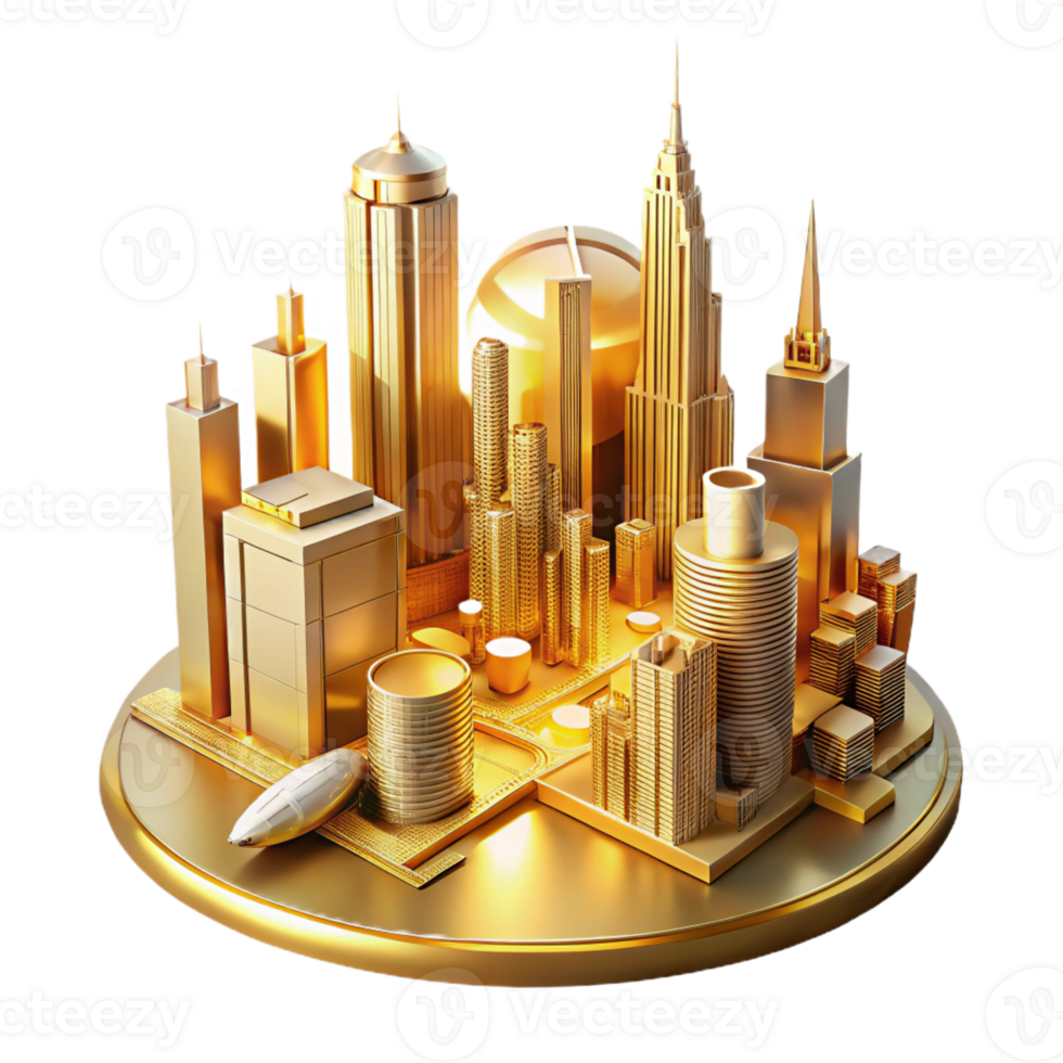 extraordinary traditional A futuristic cityscape with towering skyscrapers and flying vehicles, lit by warm, golden light, art deco style professional png
