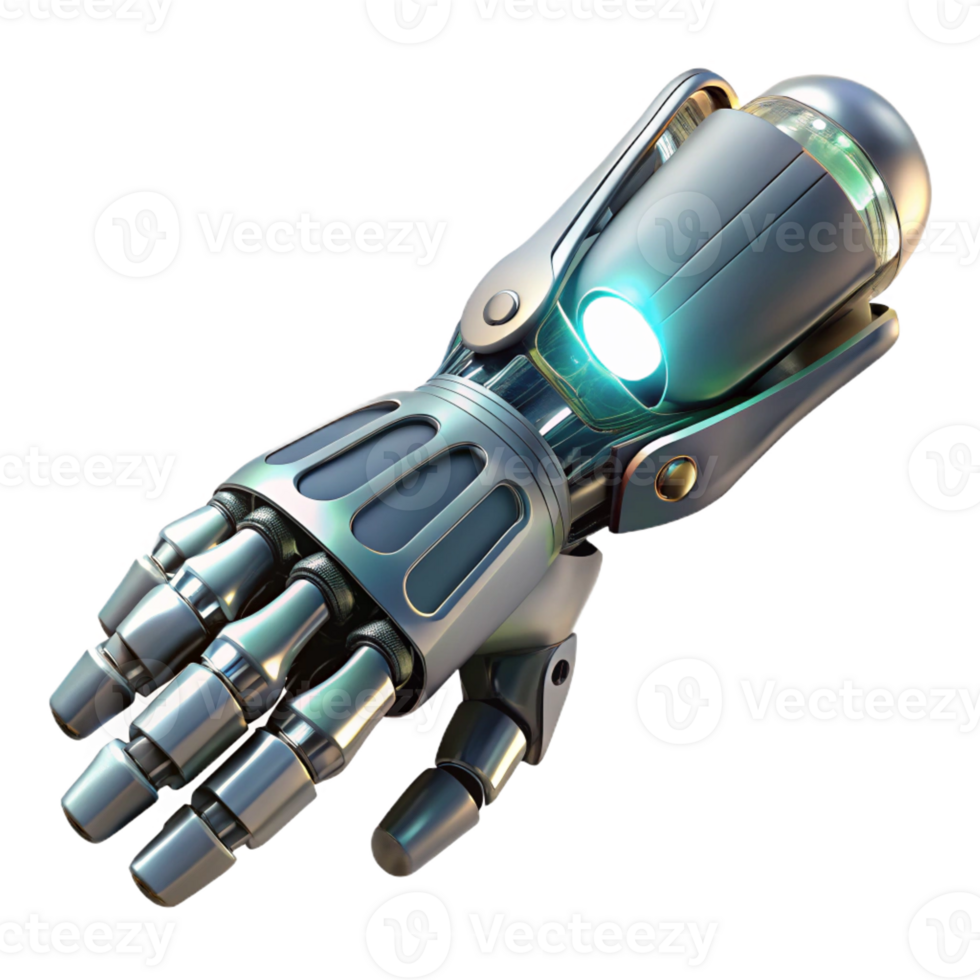 serene contemporary A futuristic prosthetic limb with intricate mechanical details, illuminated by soft, white light, biopunk style authentic png