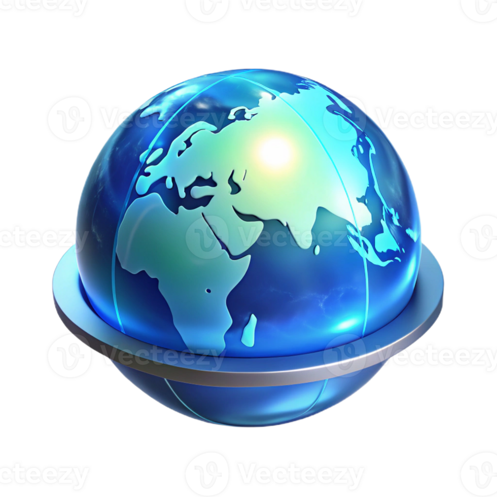 wonderful abstract A holographic projection of the Earth rotating, illuminated by soft, blue light, photorealistic style premium png
