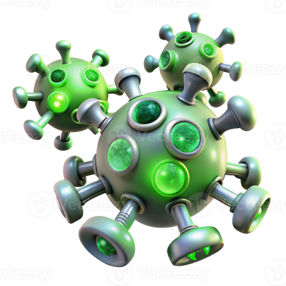 beautiful contemporary A group of nanobots repairing damaged tissue, illuminated by bright, green light, medical illustration style high resolution png