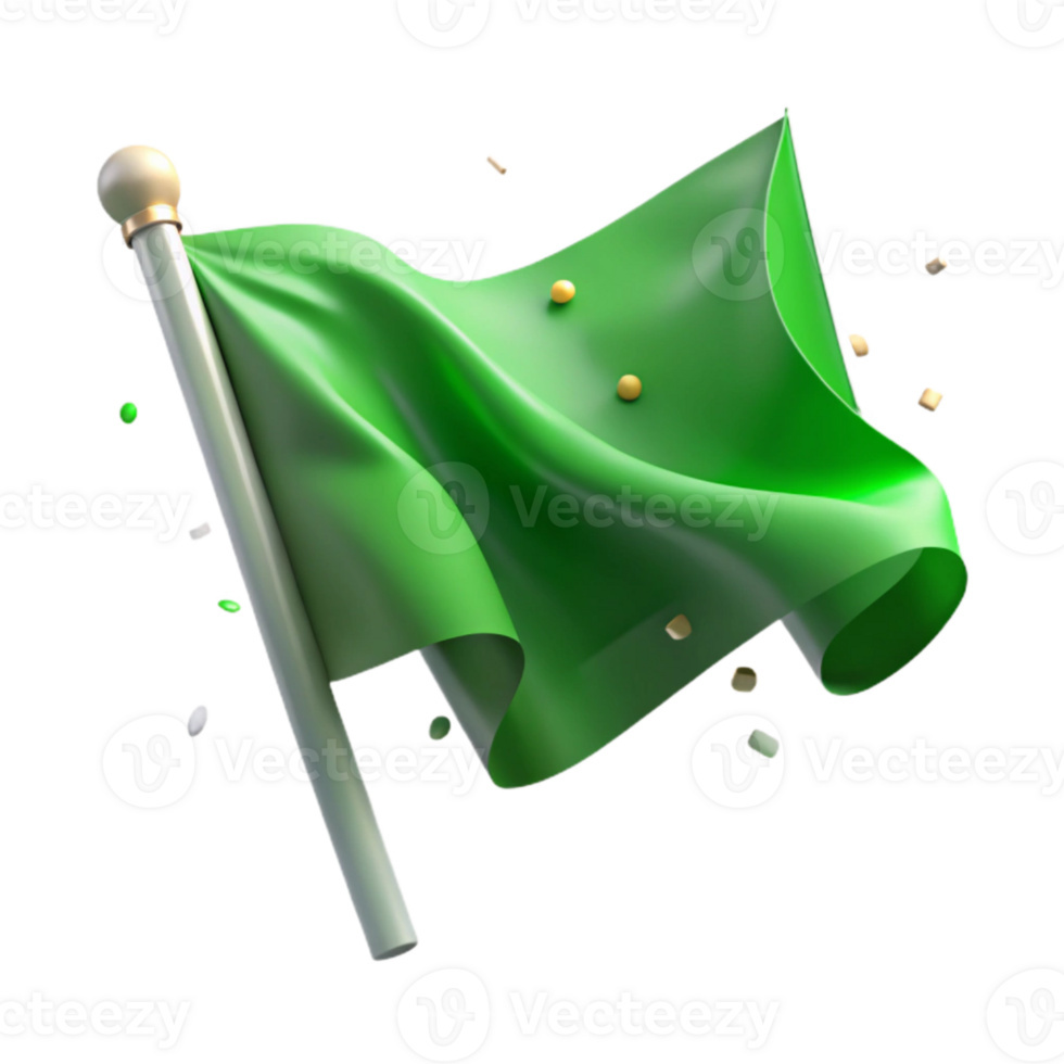 magnificent vintage Waving Green Flag with Transparent Background premium png