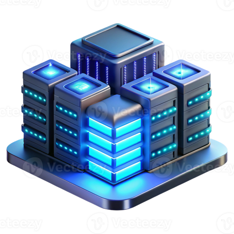 extraordinary traditional A futuristic data center with rows of servers and blinking lights, illuminated by cool, blue light, technical illustration style premium png