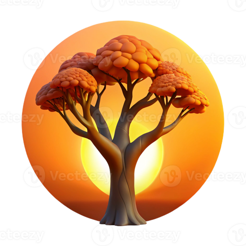 extraordinary abstract A gnarled oak tree silhouetted against a vibrant orange sunset, dramatic lighting, painterly style genuine png