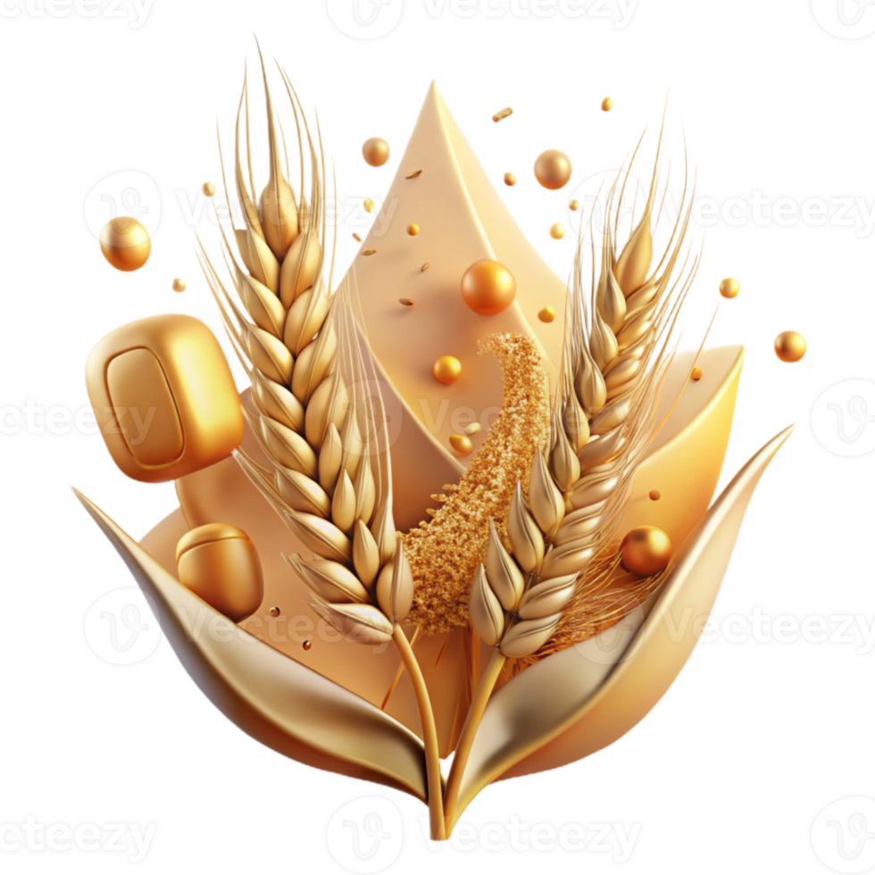 elegant traditional Waving Wheat Field Isolated Element with Golden Light high resolution png