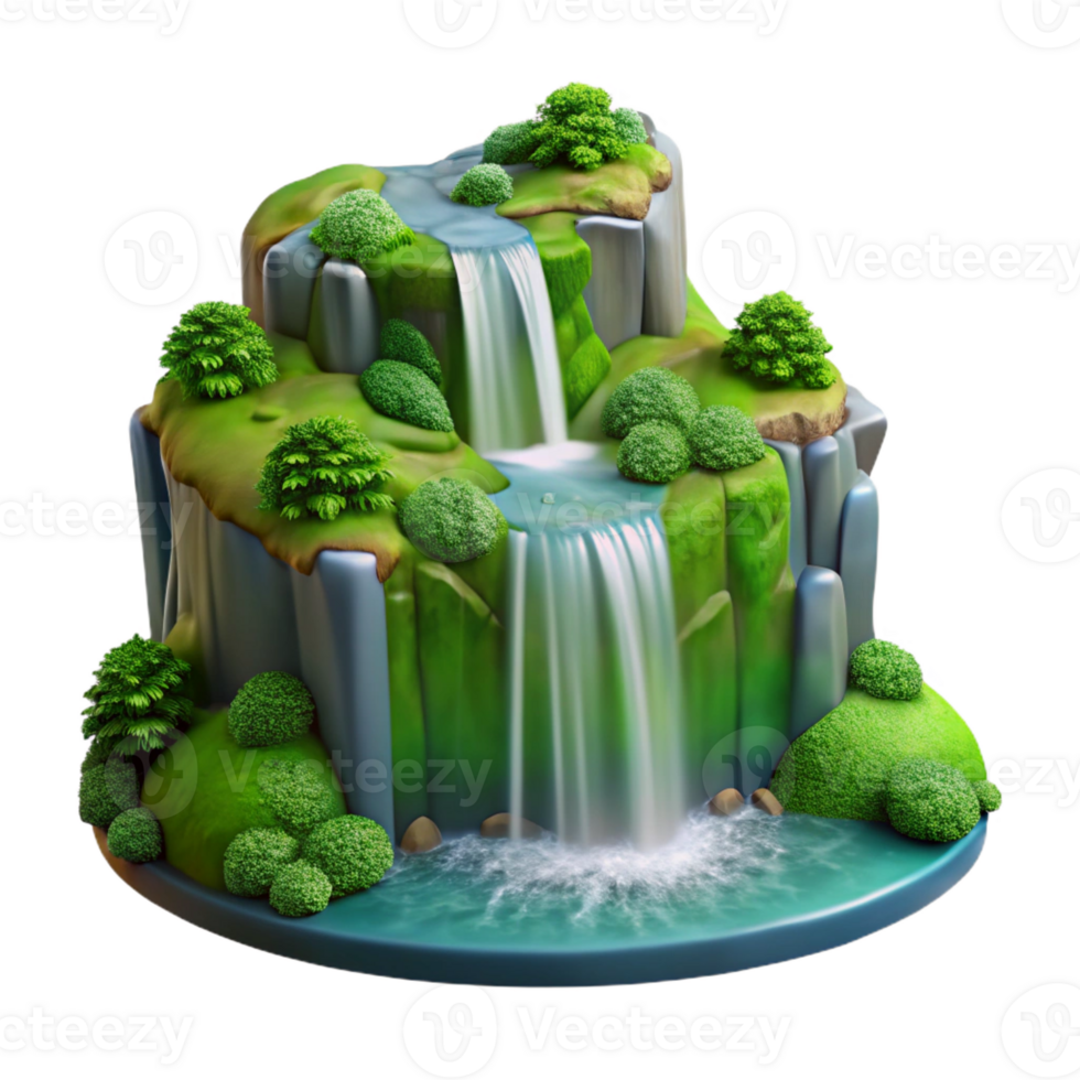 elegant traditional A cascading waterfall surrounded by lush green moss, long exposure, dreamy style premium png