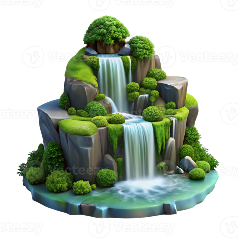 extraordinary abstract A cascading waterfall surrounded by lush green moss, long exposure, dreamy style original png