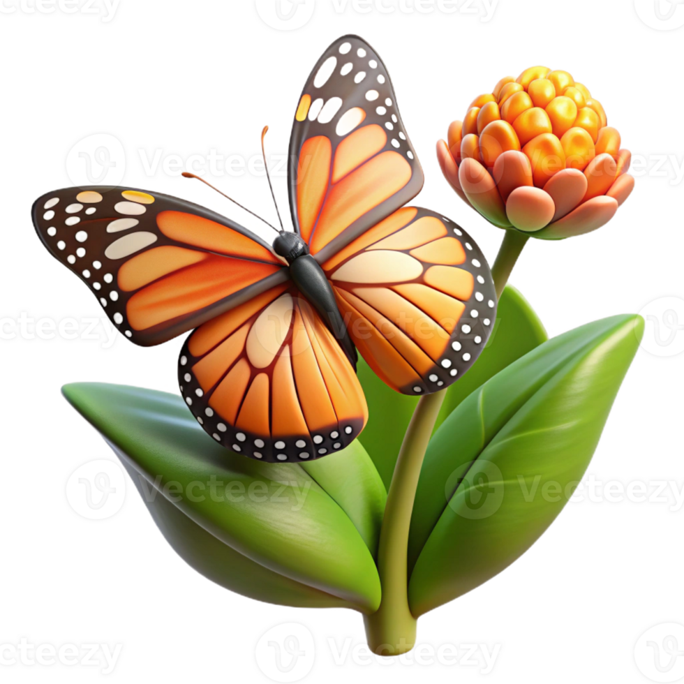 elegant artistic A monarch butterfly on a milkweed plant, vibrant colors, natural lighting, macro photography exclusive png