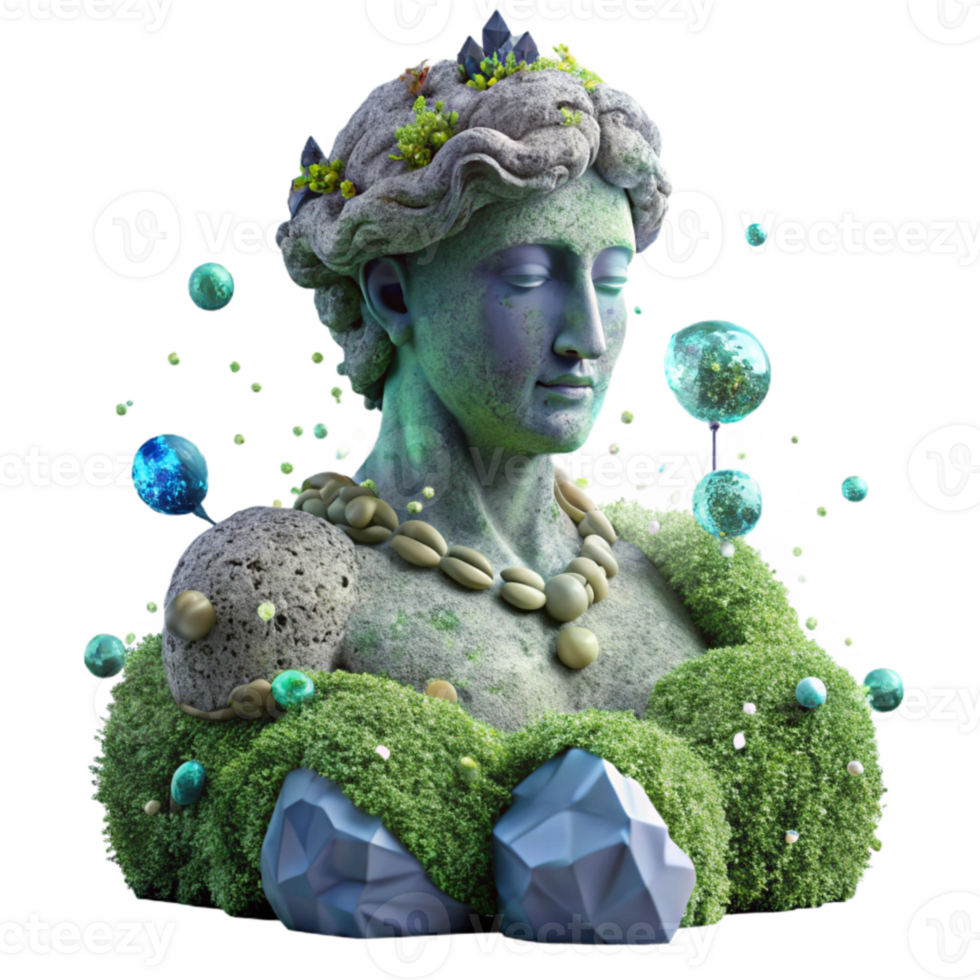 dramatic classic Weathered Stone Statue with Moss Isolated Element png