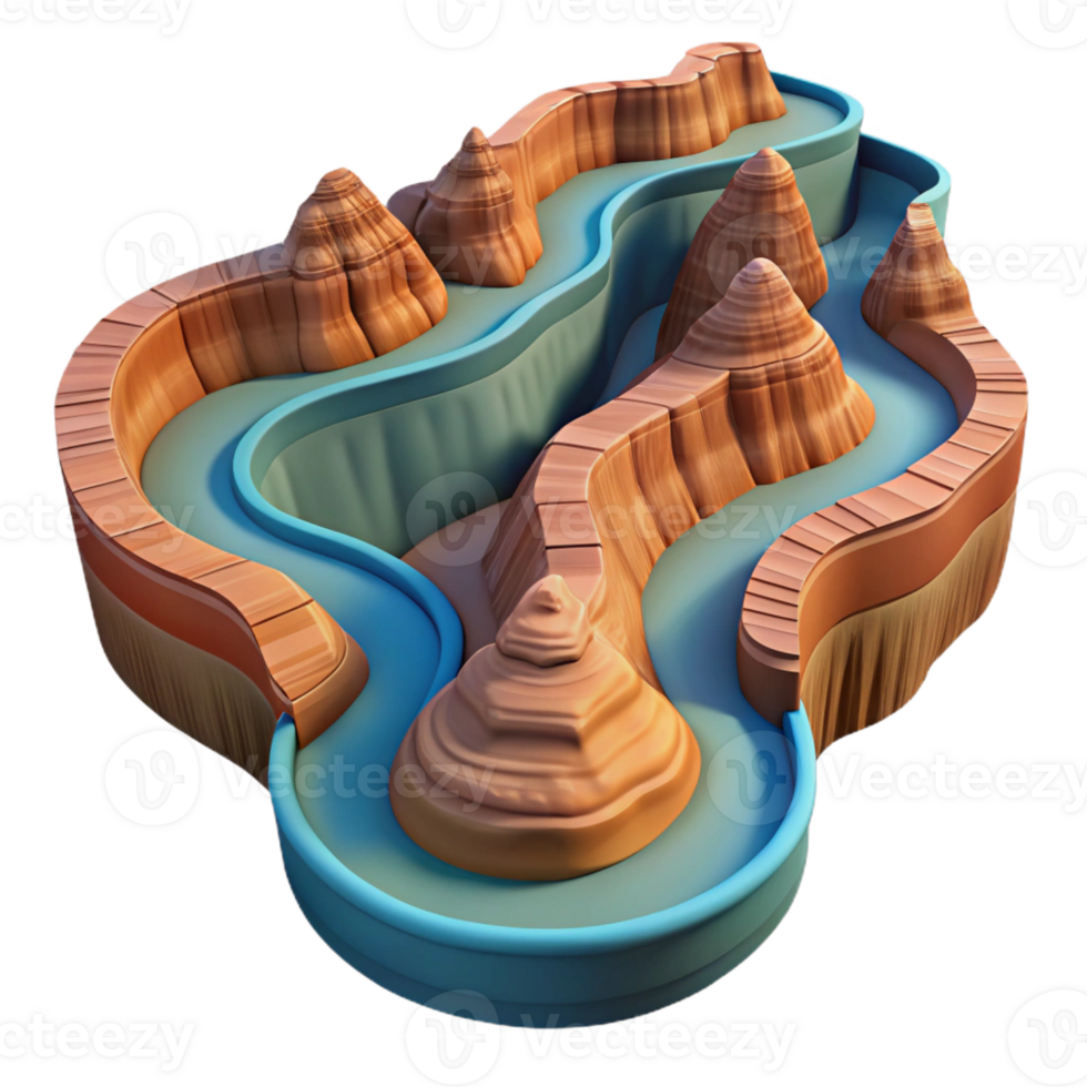 dramatic minimalist A winding river through a canyon, aerial view, dramatic lighting detailed png