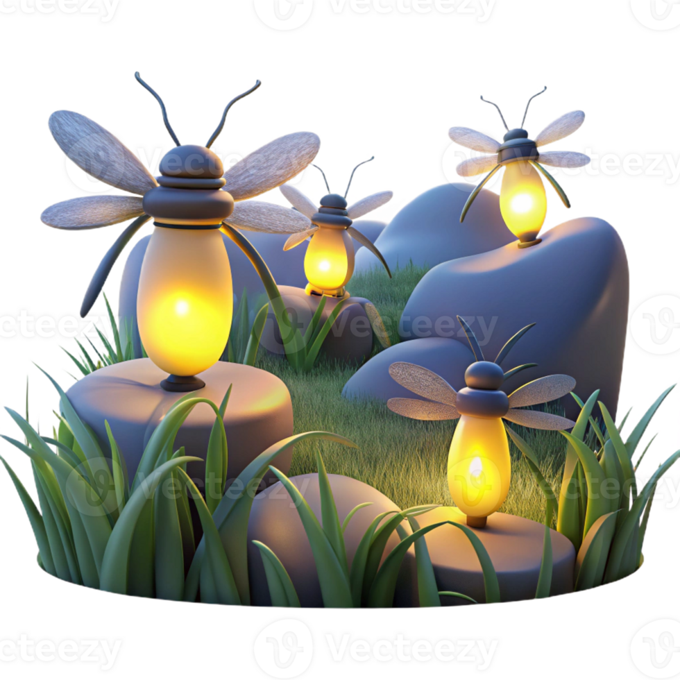 serene abstract A group of fireflies at twilight, magical lighting, ethereal style authentic png