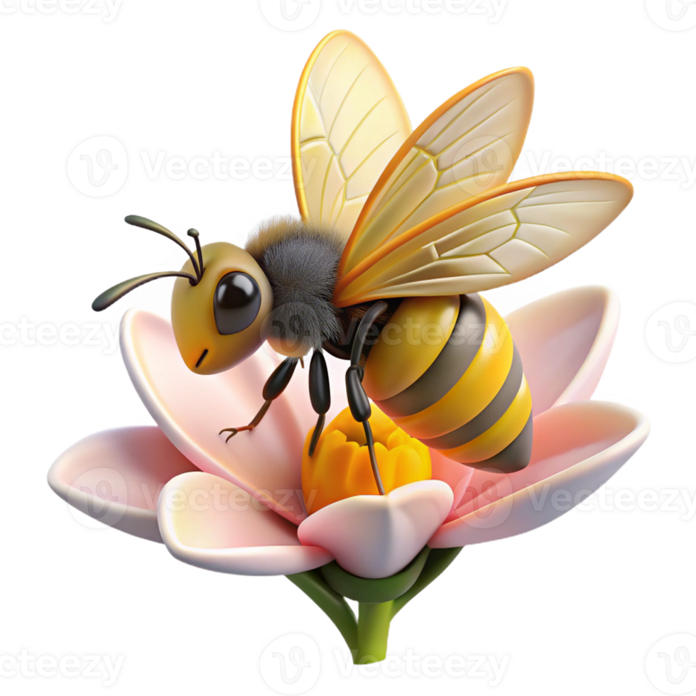 vibrant classic A bee collecting pollen from a flower, macro photography, natural lighting premium png