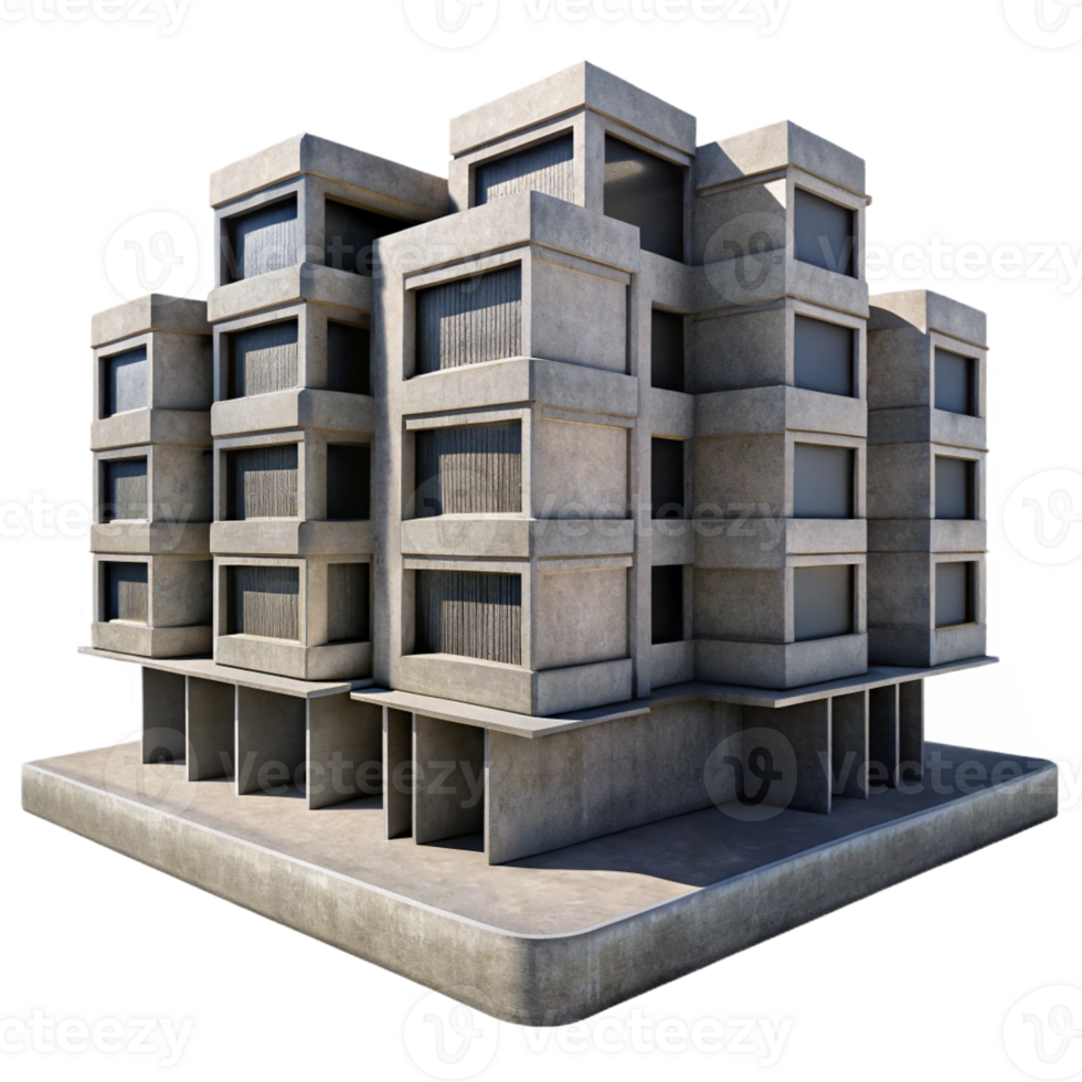 impressive abstract Brutalist concrete apartment complex, repetitive geometric patterns, stark shadows, urban decay, grunge aesthetic high resolution png