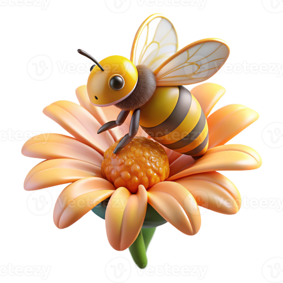 beautiful traditional A bee collecting pollen from a flower, macro photography, natural lighting original png