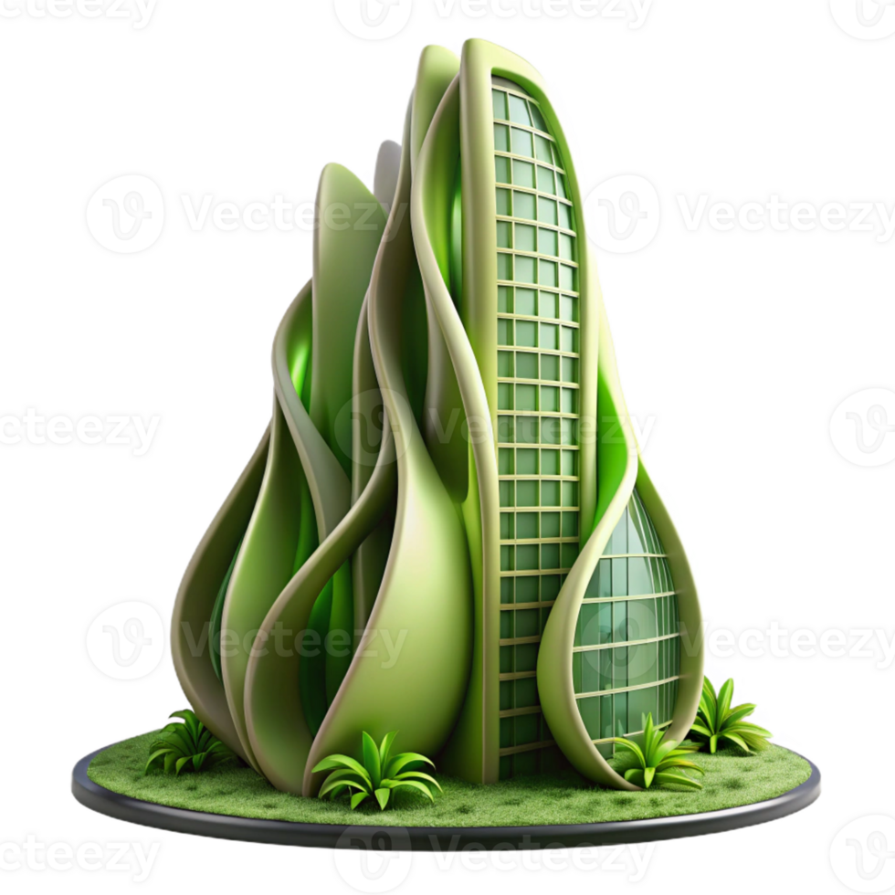 vibrant modern Biomorphic skyscraper inspired by nature, flowing organic shapes, lush greenery integrated into the facade, soft diffuse lighting, sustainable architecture professional png