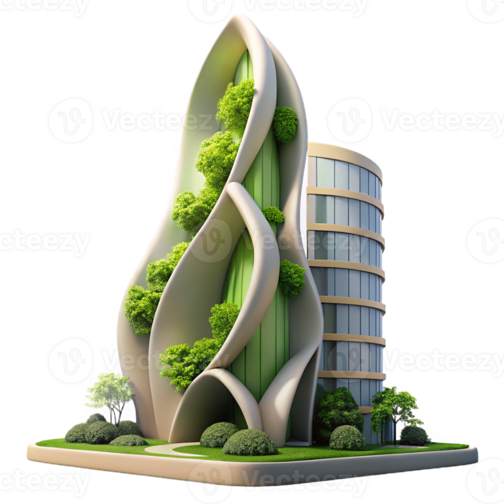 magnificent rustic Biomorphic skyscraper inspired by nature, flowing organic shapes, lush greenery integrated into the facade, soft diffuse lighting, sustainable architecture professional png